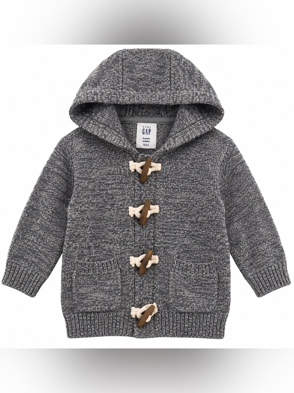 Baby Gap Boys 2T Gray Hooded Toggle Cardigan Knit Sweater